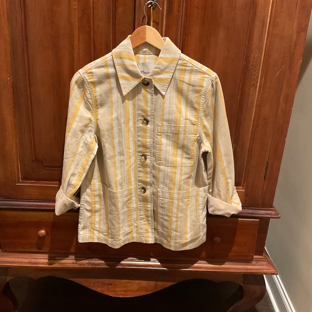 Madewell Women’s Long Chore Jacket in Stripe, Color Yellow, Size S